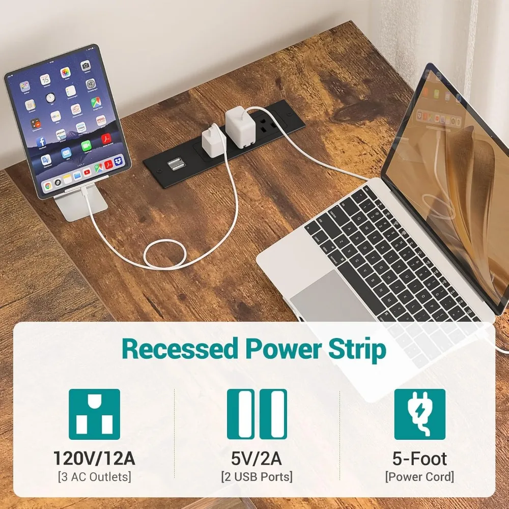 Modern Corner Desk with USB Ports and Power Outlets, Sturdy L-Shaped Computer Desk for Home Office with Storage Shelf