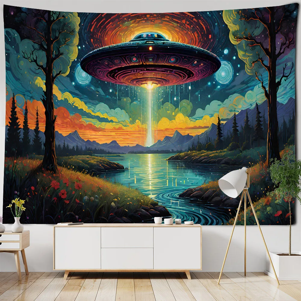 

Forest night view, starry sky tapestry, living room, bedroom, wall mounted home decoration, dreamy anime landscape poster