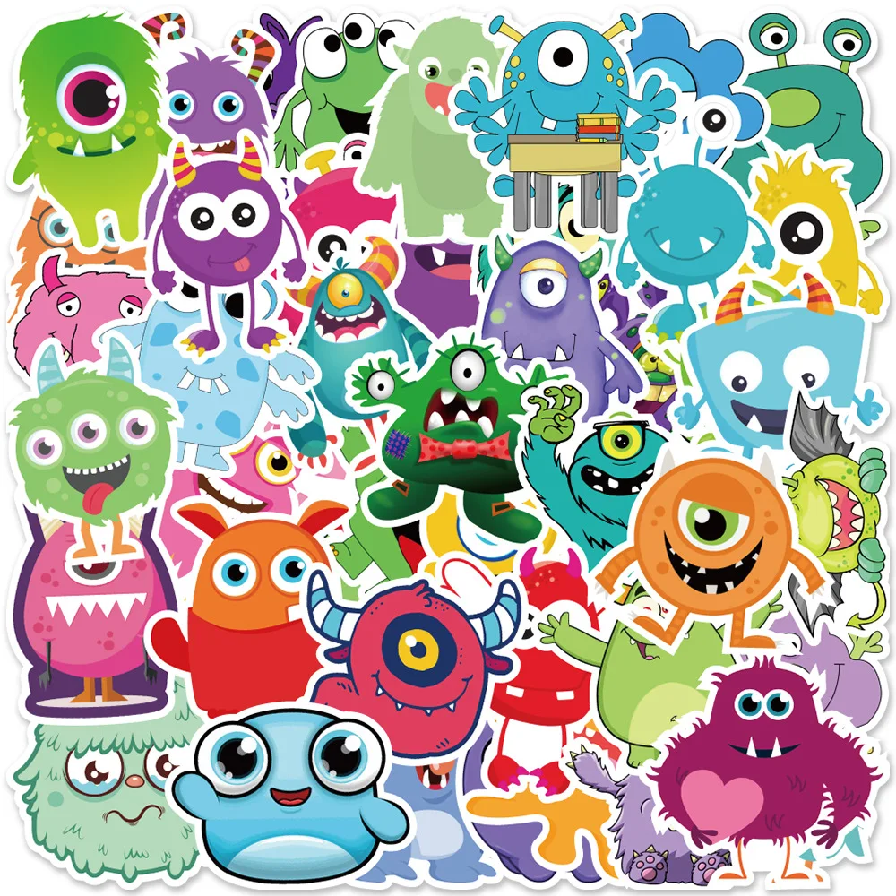 50/100Pcs INS Cute Kawaii Cartoon Little Monster Series Stickers PVC Waterproof Stickers Decals For Kids Boys Girls Toys Gifts