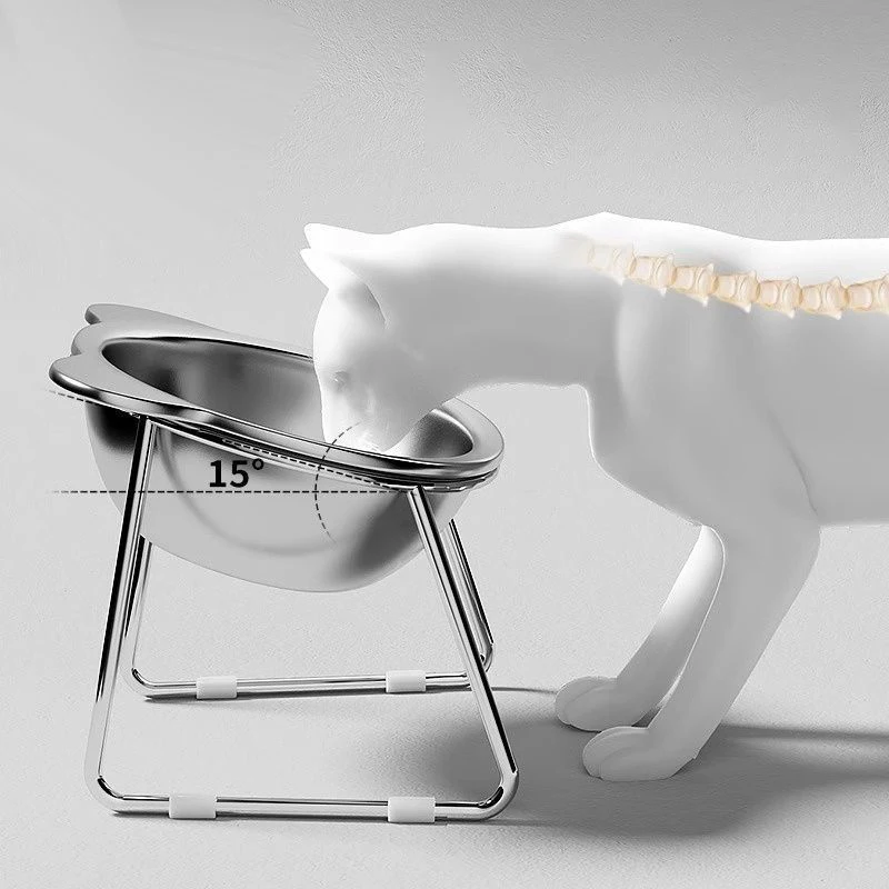 Raised Cat Bowls Tilted Neck Guard Cat Food Bowl 304 Stainless Steel Shatter-resistant Elevated 15° Pet Supplies For Puppy Cat.