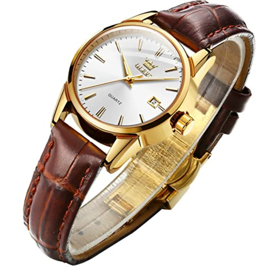 

OLEVS Women Leather Watch - Analog Ladies Quartz Watches Luxury Dress Watch for Small Wrists Waterproof with Date Day Function
