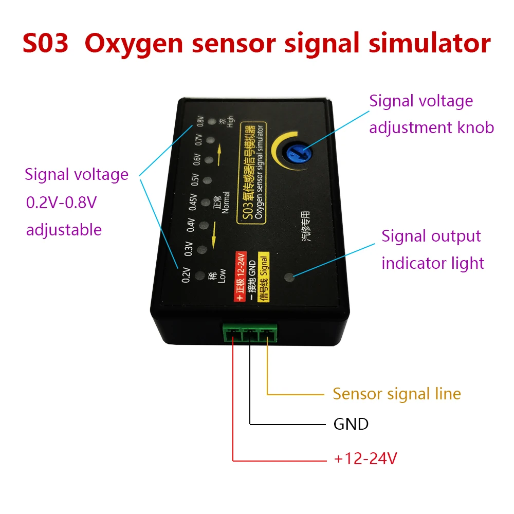 New Vehicle Auto Car Oxygen Sensor Signal Simulator Generator Tester S03 4-wire Oxygen Sensor Adjustable 0.2-0.8V Testing AOS03 view 2