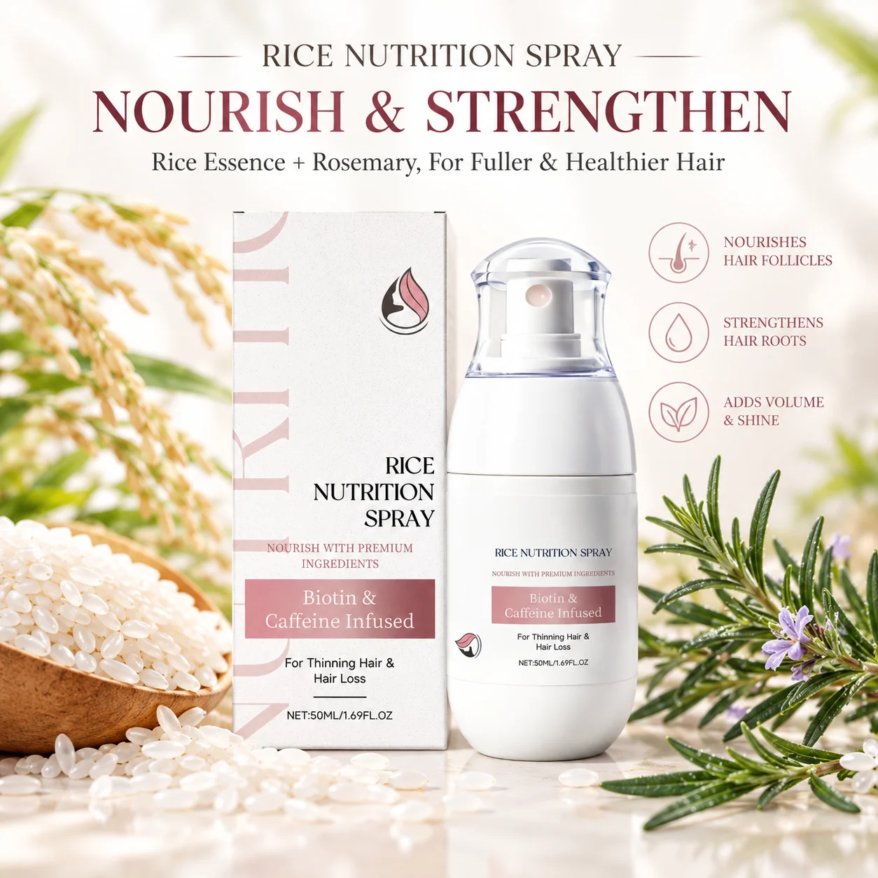 Biotin Fermented Rice Water Spray for Hair Growth,Help Grow Longer Fuller Hair, Reduces Root Breakage,Hair Serum for Men & Women