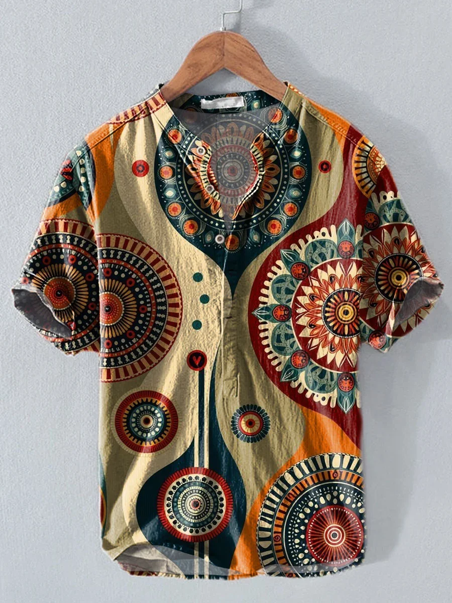 

Men's fashionable casual linen short-sleeved shirt, 3D printed pattern, Hawaiian shirt, high quality, suitable for men,