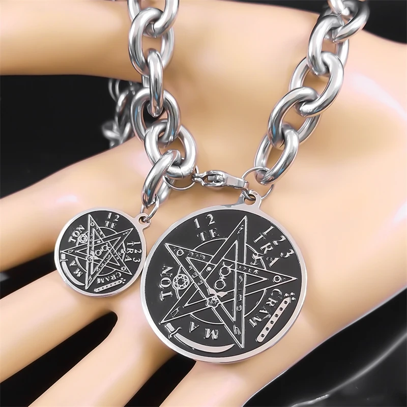 Witchcraft Tetragrammaton Pentagram Jewish Hebrew Necklace Stainless Steel Silver Color Hip Hop Punk Pentacle Necklaces Jewelry