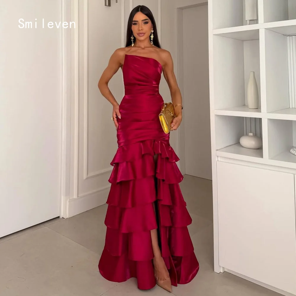 

Smileven Luxury A Line Prom Dress Strapless Side Silt Liquid Evening Gowns Tiered Red Dressed In Gala Customized 2026