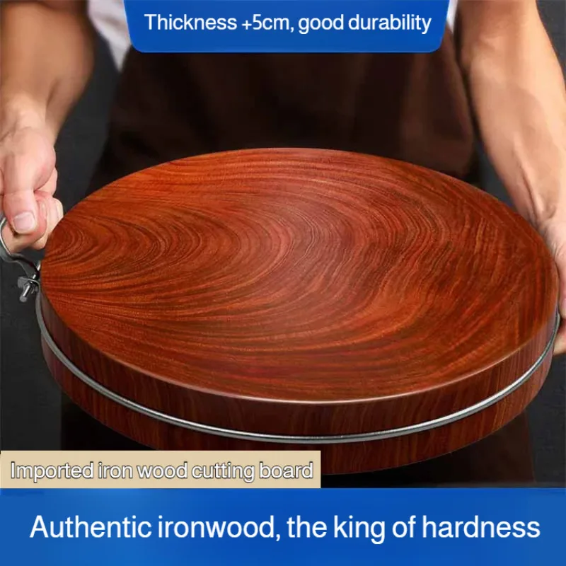 Küchen-Schneidebrett aus massivem Holz, Eisenholz, rundes Schneidebrett, Blockholz, verdicktes Schneidebrett