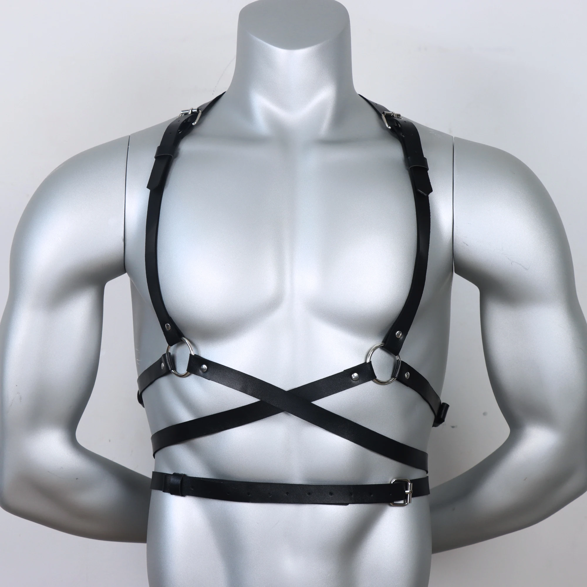 Fetish Gay Tops Leather TWO Shoulder Harness Men Adjustable Punk Rave Gay Body Bondage Clothing Chest Harness Belts Strap