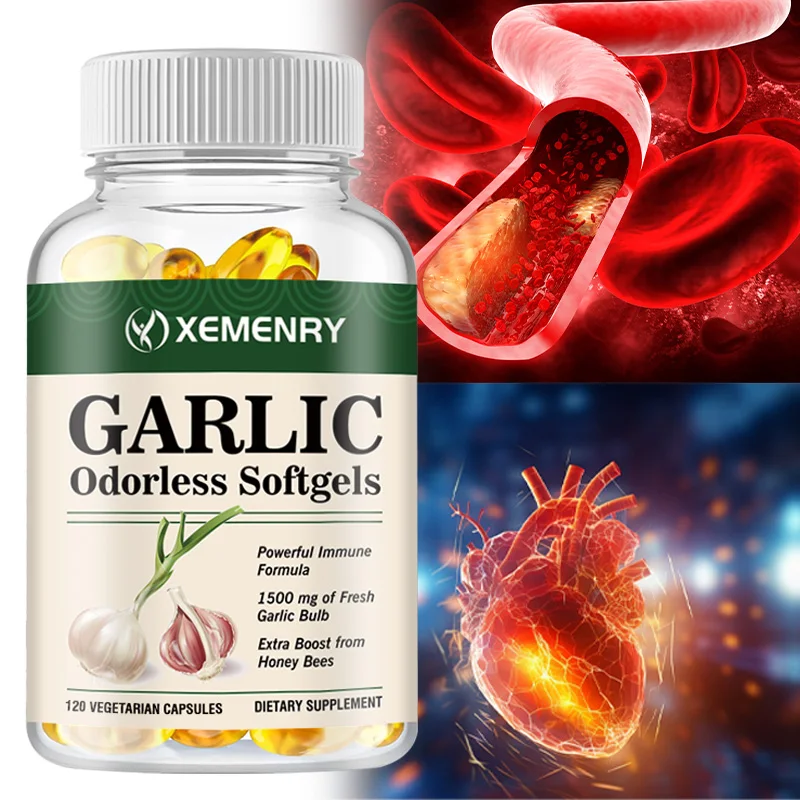 

Odorless Garlic Capsules - Helps Lower Cholesterol and Boost Immunity, Promotes Heart Health and Blood Circulation, Antioxidant