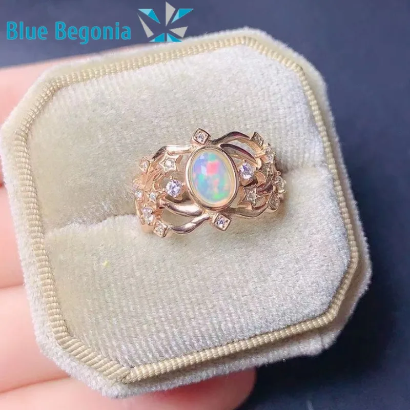 Natural Opal Ring 925 Sterling Silver 5*7mm Gemstone Jewelry for Women Wedding Engagement Gift