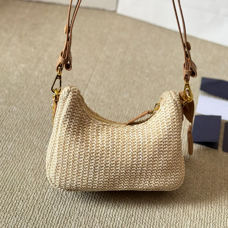 

2025 Summer Grass Woven Single Shoulder Women's Bag Classic Multi functional Large Capacity Handbag Fashion 6 Series Woven Bag