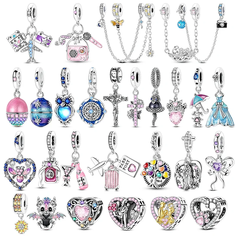 

Original 925 Sterling Silver Charms Bead Colorful Inlaid Zirconium Family Dangle Fit Bracelet DIY Jewelry Marking Lover Gifts