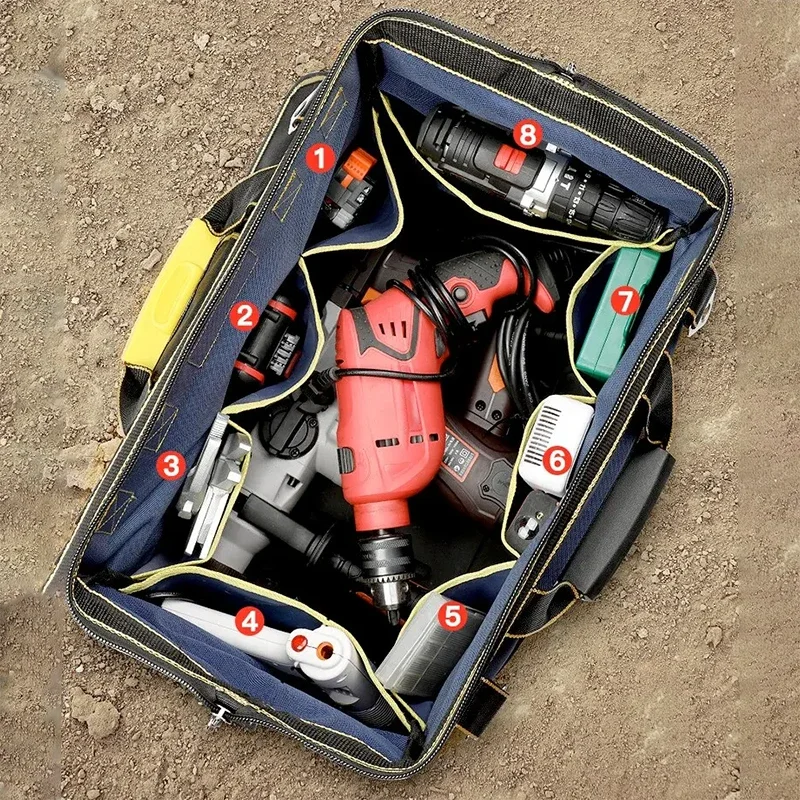 Multifunctional Tool Bag Thickened Large Capacity Waterproofed Wear-Resistant Toolkit MultiPocket Electrician Storage Bag