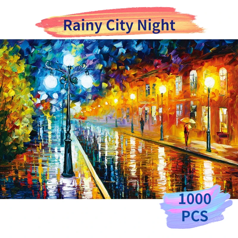 

75*50cm Paper Jigsaw Puzzle 1000PCS Rainy City Night Construction Adults Stress Relief Children Educational Entertainment Toys