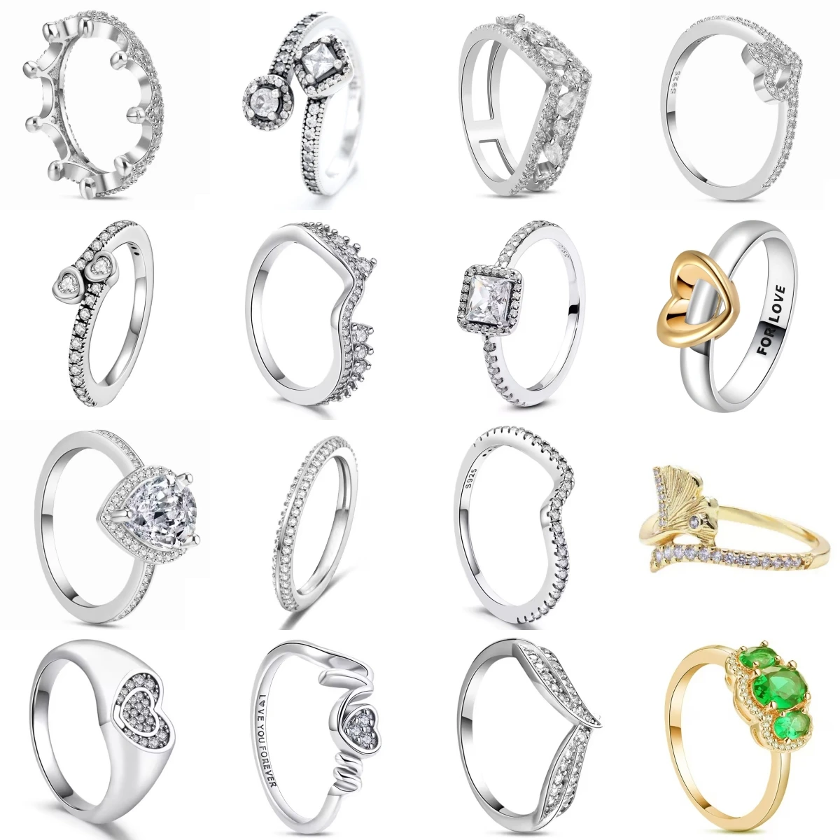 

925 Sterling Silver Crown Heart Flower Zircon Rings For Women Love Promise Engagement Band Fashion Ring Set