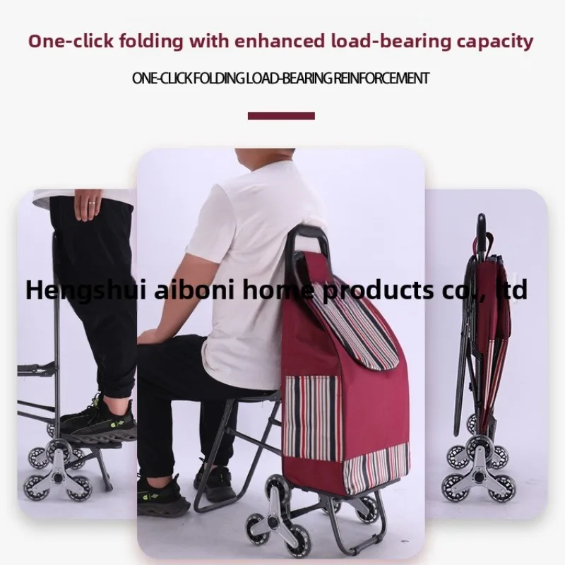 Foldable Portable Shopping Cart Seat Push Pull Groceries Home Use Elderly Friendly Lightweight Shopping and Storage Cart