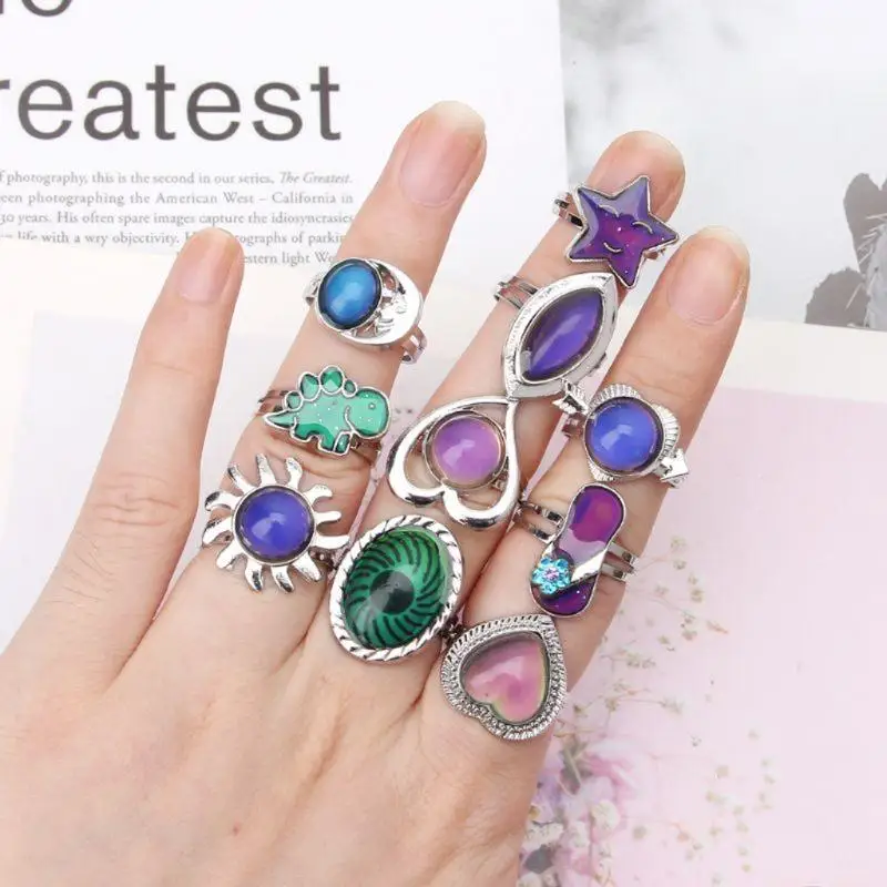 

31BF Мужчины Женщины Сплав Изменение температуры Кольцо Многоцветный Новинка Палец Аксессуар