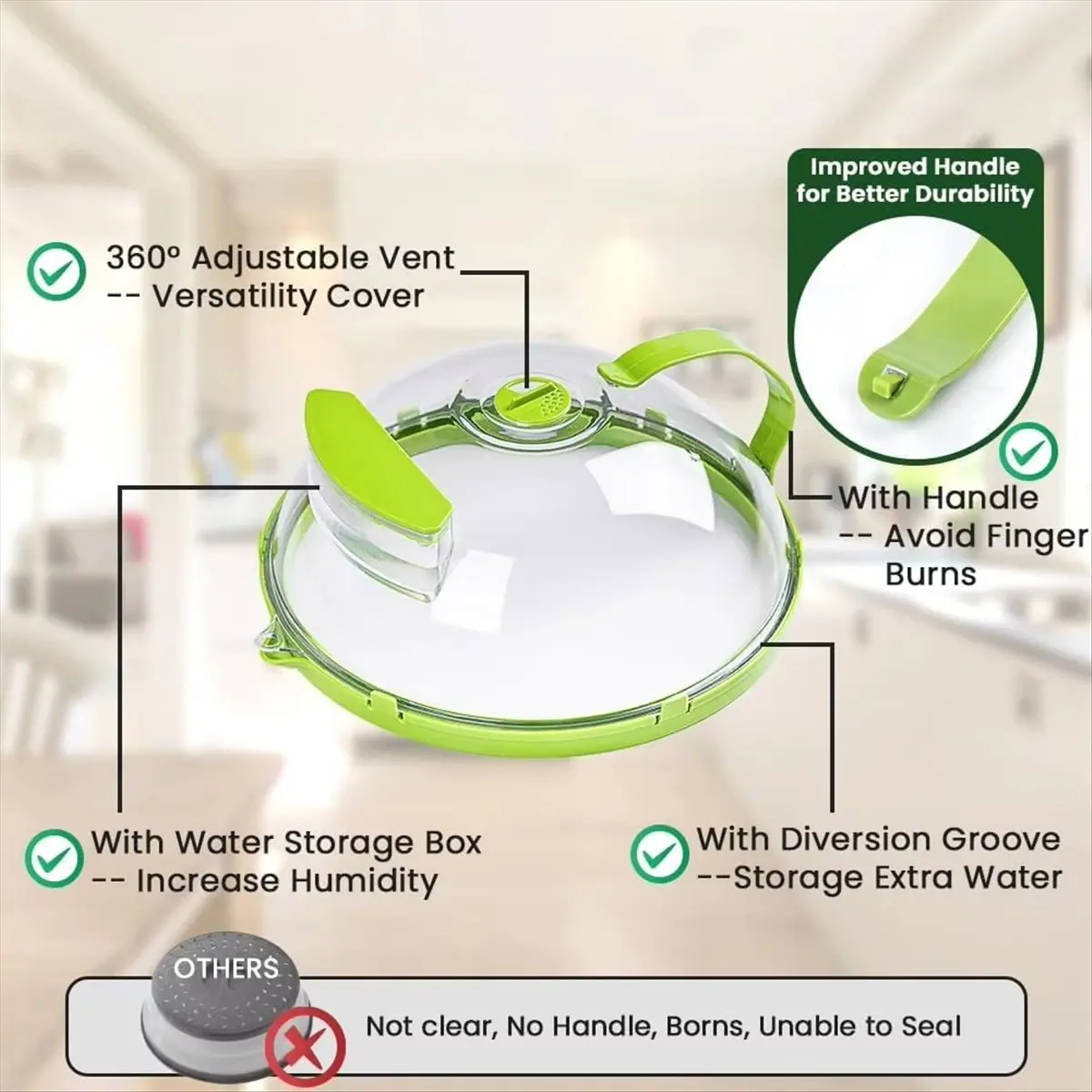 

Крышка для микроволновой печи AA25 с пароотводным отверстием и ручкой, прозрачная крышка пластины 10 дюймов, необходимые кухонные гаджеты для безопасности еды