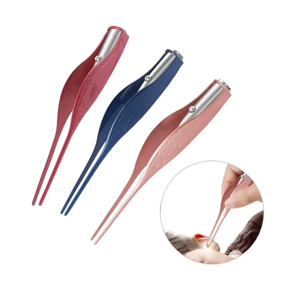 New Ear Cleaner LED Flashlight Earpick Wax Removal Tweezer Luminous Stainless Steel Tweezer Remover Ear Cleaner Wax Removal Tool