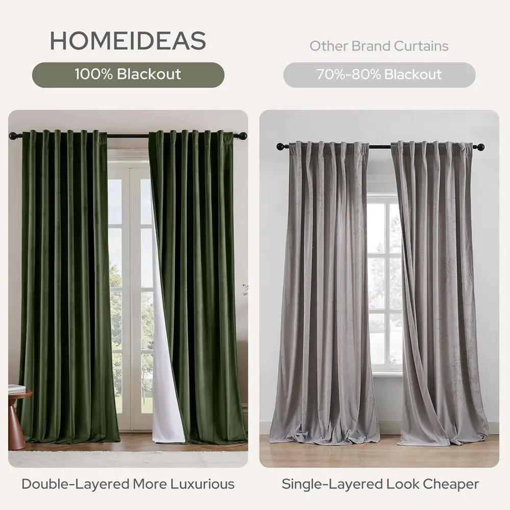럭셔리 암막 올리브 그린 벨벳 커튼, 52x84, 단열, 빈티지 크리스마스 스타일, 침실 및 거실용