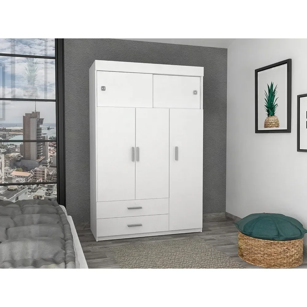

For Modern White Bedroom , 2 Drawers, 3 Large Cabinets, Space-Saving Storage Solution