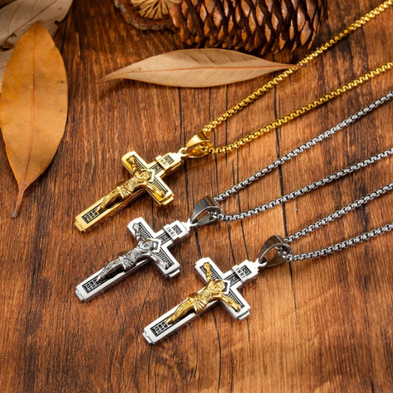 Vintage Jesus Cross Pendant Men and Women Amulet Necklace Catholic Christian Religious Prayer Jewelry Gift image 5