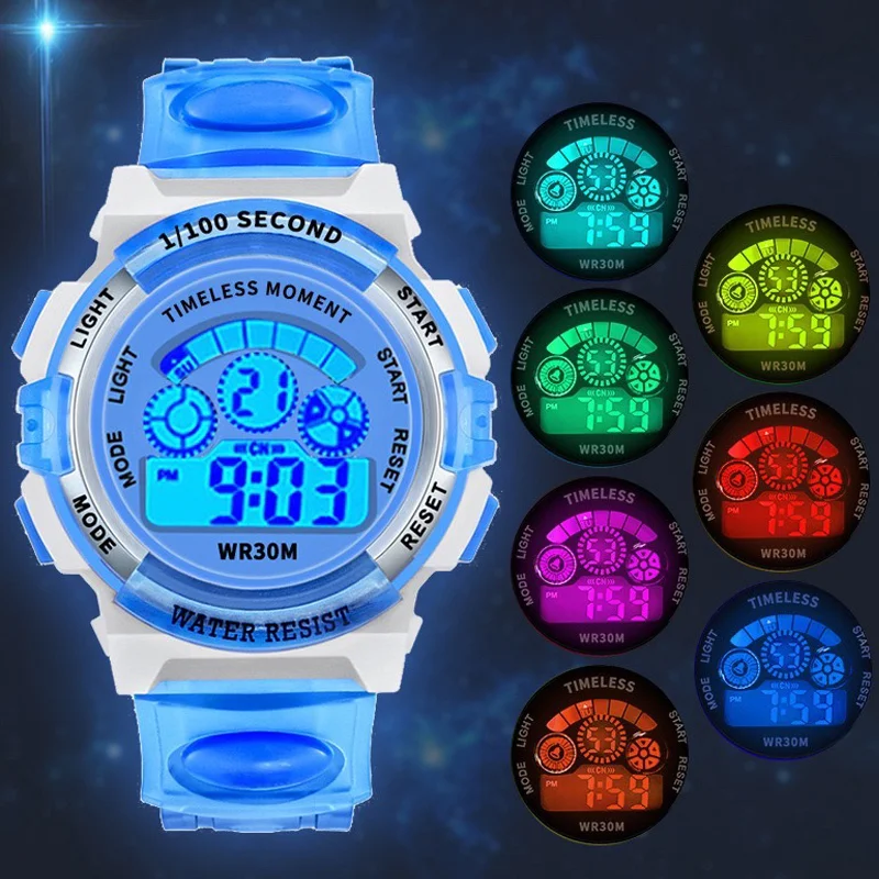 Relógios eletrônicos infantis cor luminosa dial vida à prova dwaterproof água multi-função luminosa despertadores relógio para meninos e meninas