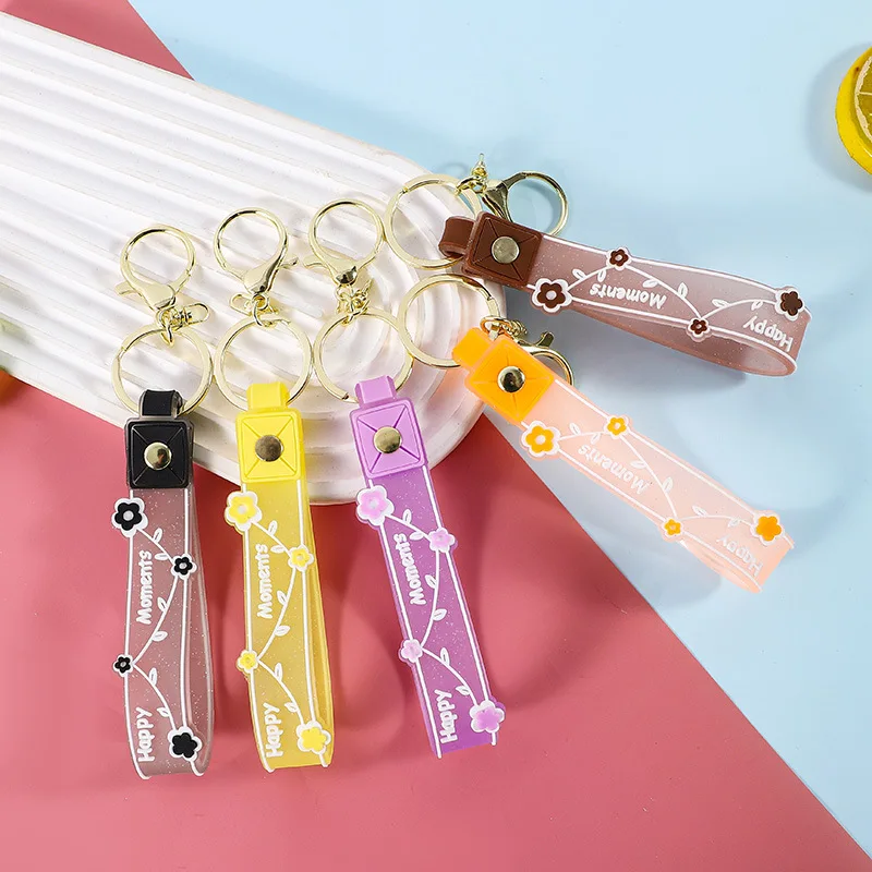 miniso Flower leather rope keychain pendant, oil floating figurine accessory, key chain bracelet pendant