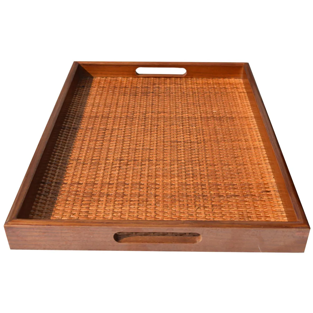 

Rattan Tea Tray Coffee Table Wood Decor Serving Snack Trays Food Cake for Party