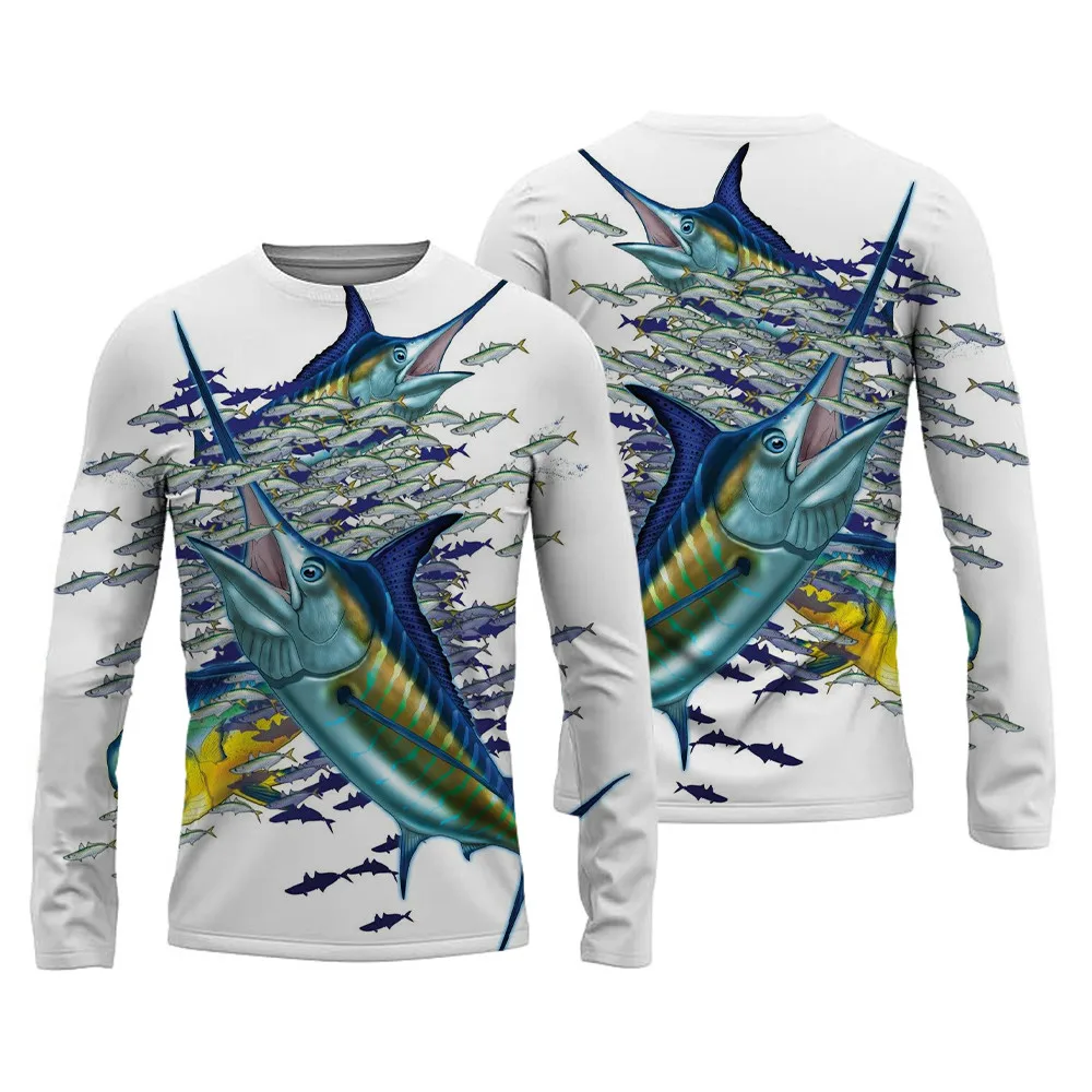 2024 3D Men\'s Fishing Shirts Pinting Fishing Apparel Breathable T-Shirt Long Sleeve Outdoor Sports Crewneck Fishing Shirt