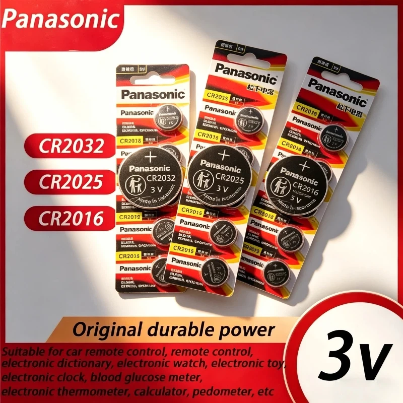 

5PCS Panasonic CR2032 CR2025 CR2016 3V Lithium Coin Batteries for Watch Calculator Toy Long Lasting