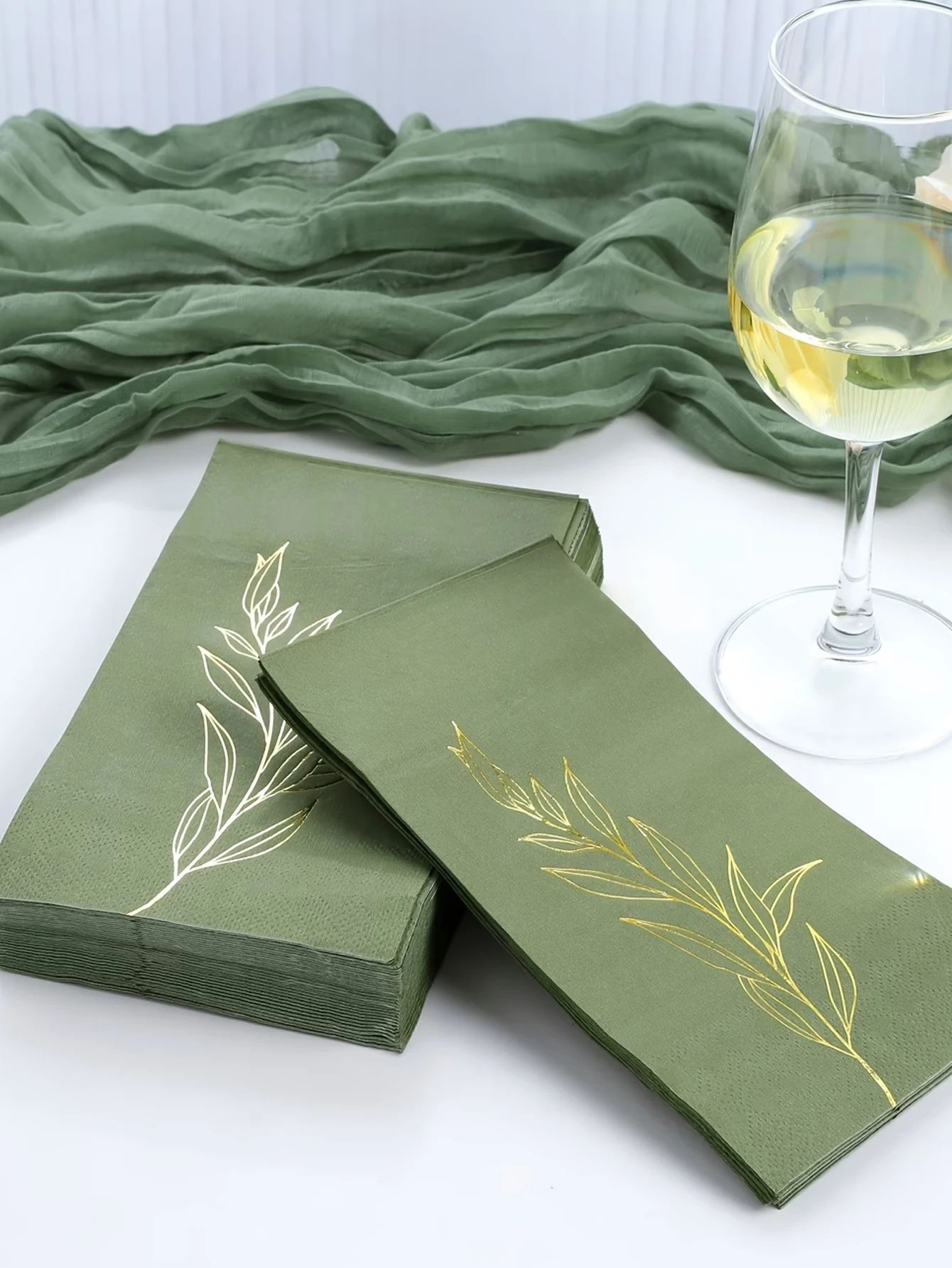 Servilletas Desechables de Papel Dorado con Hojas Verdes, 2 Capas, Artículos Elegantes para Fiestas, Bodas, Cumpleaños y Decoración Festiva