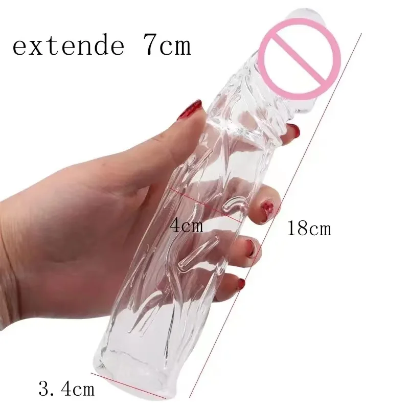 Realistic Condom Extension 7cm Inside the Head Vibrator Cock  Penis Sleeve Expansion Delayed Ejaculation Reusable Male sex toy