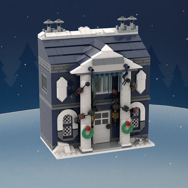 스트리트 뷰 모델 MOC 빌딩 블록 겨울 마을 경찰서 모듈형 기술 어린이 휴일 선물 조립 장난감 세트