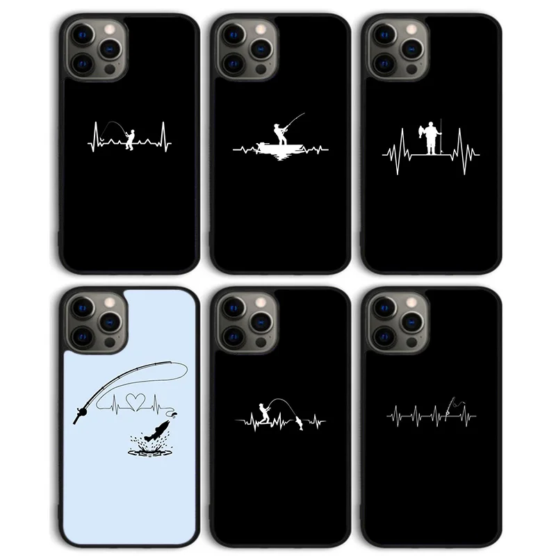 Fishing Camping Heart Pulse Phone Case Back Cover for iPhone 16 15 SE2020 14 13 11 12 Pro Max mini XS XR X PlusS Shell Coque