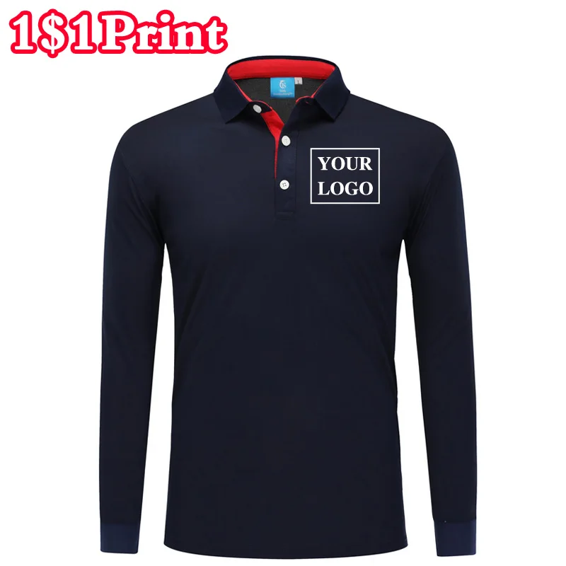 Business Casual Long Sleeve Polo Shirt Custom Logo Men\'s and Women\'s Printed Individual Design Embroidery Team Logo