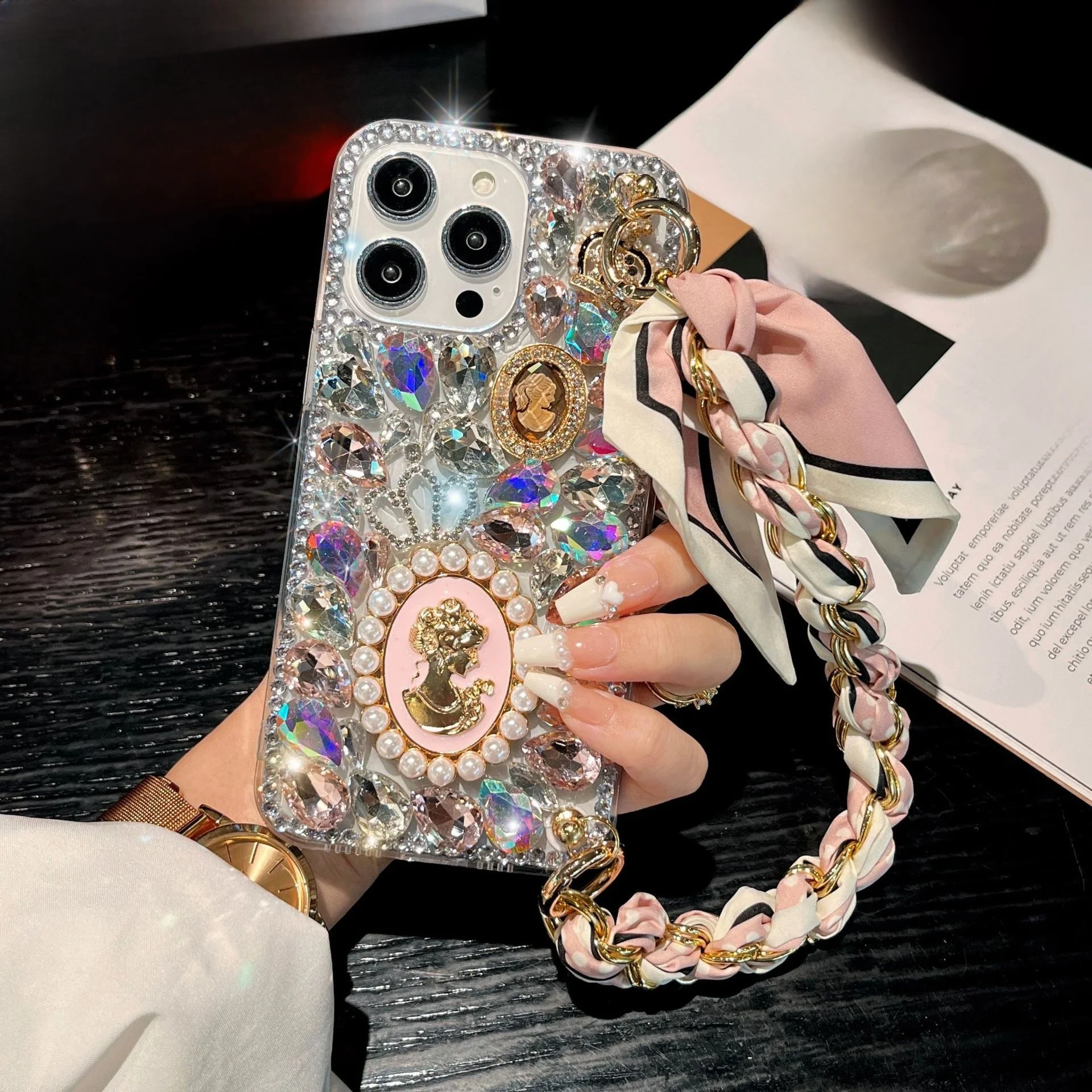Custodia per telefono di lusso con sciarpa con cordino Diamond Bling per XiaoMi RedMi Note 14 Pro Plus 14S 13 12 Turbo 4G 5G Custodie Cover