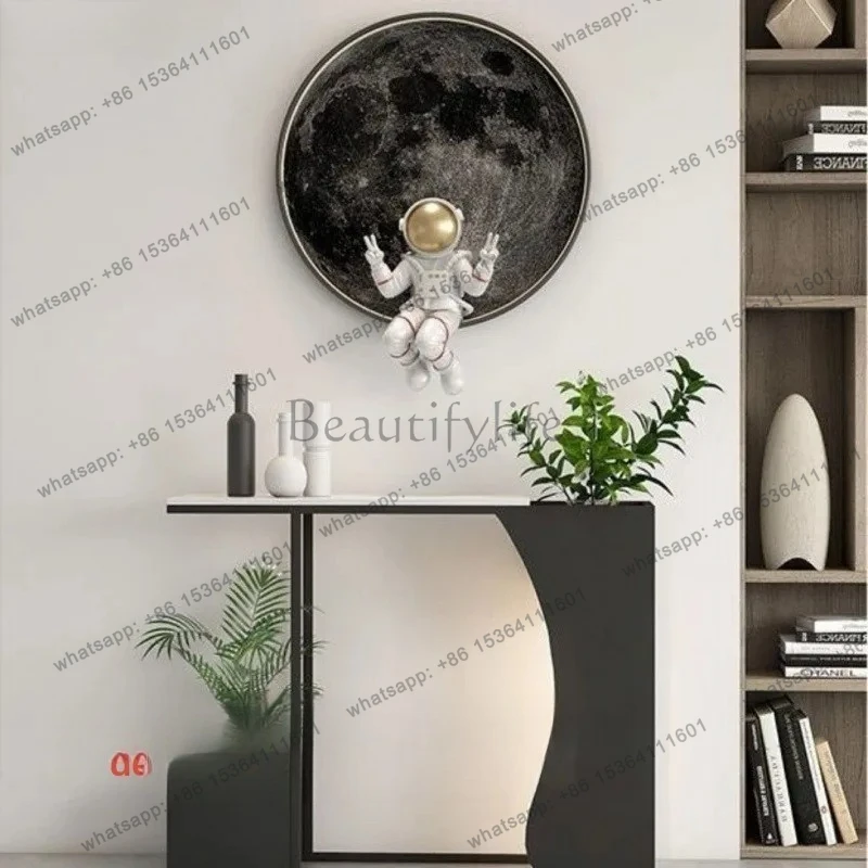 Modern Entryway Table Iron Art Ultra-Narrow Hallway Creative Slate Stone High-End Flower Stand Entryway Cabinet