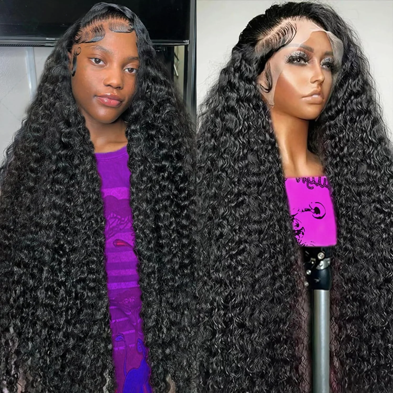 

40 46 Inch Deep Wave Frontal Wigs 220% 13x4 13x6 HD Lace Front Wigs For Women Remy Deep Curly Human Hair Wigs 7x6 Glueless Wig