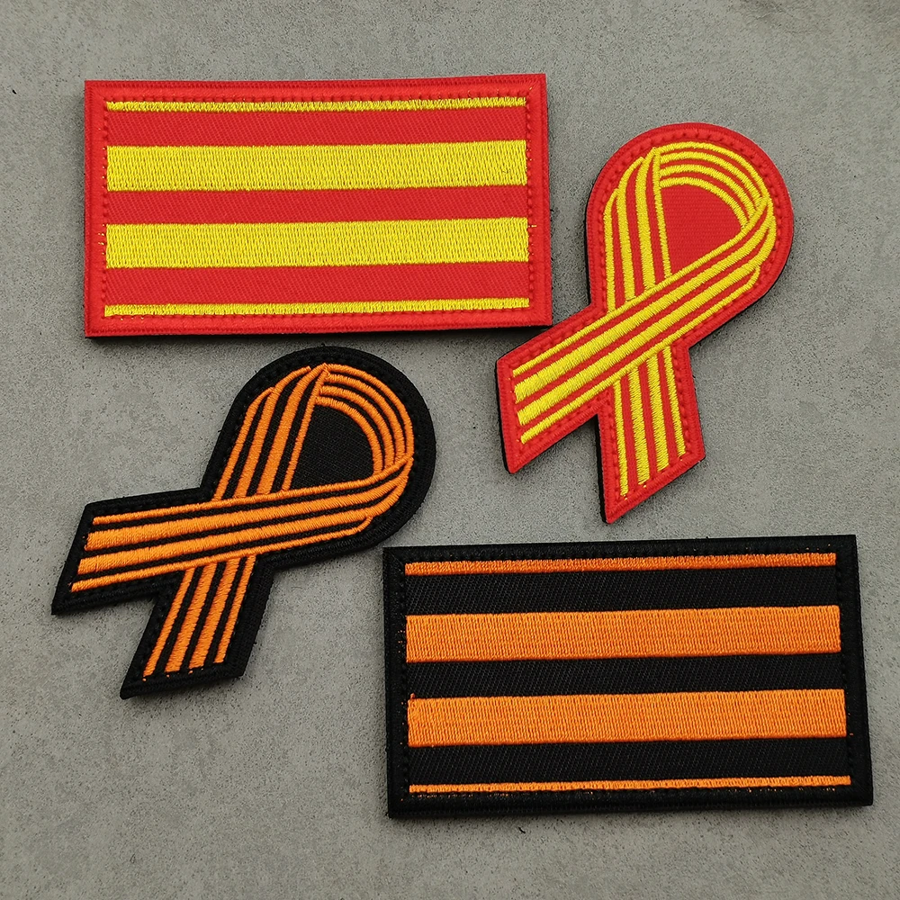 Quality Embroidery George Ribbon Orange Color Ruassian Flag George Belt Patch Sew-on Bag Hat Shirt Army Cloth Label Applique