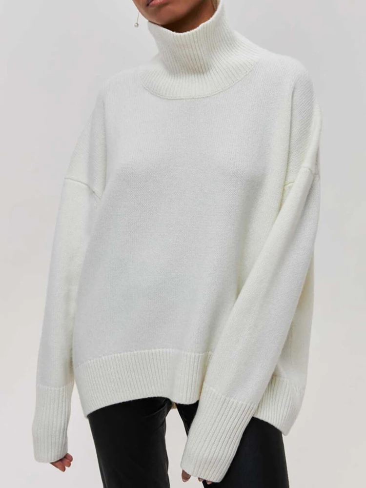 

Oversized Knitted Sweater Women Elegant Soft Turtleneck Pullover Autumn Thick Warm Long Sleeve Female Fashion Candy Color Jumper