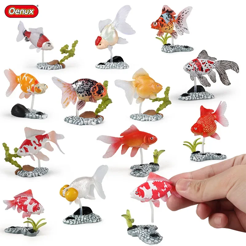 Simulation of children's solid mini goldfish set with base model koi fish submarine animal toy ornaments