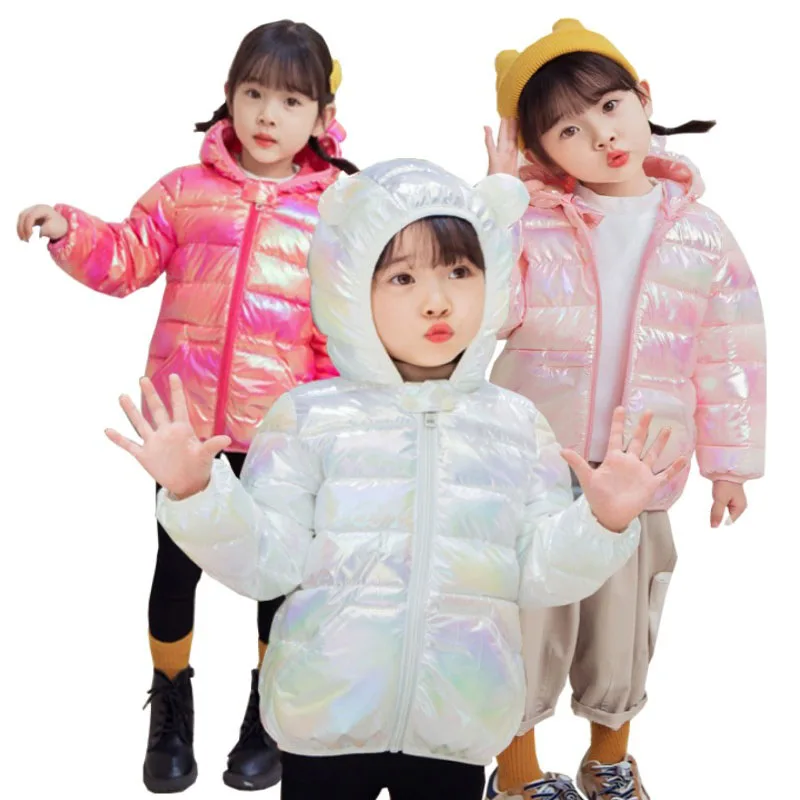 1-5 Years Old Boys Girls Lightweight Down Jacket Children\'s Autumn Winter Fashion Smooth Colorful Fabric Cotton Coat Top Clothes