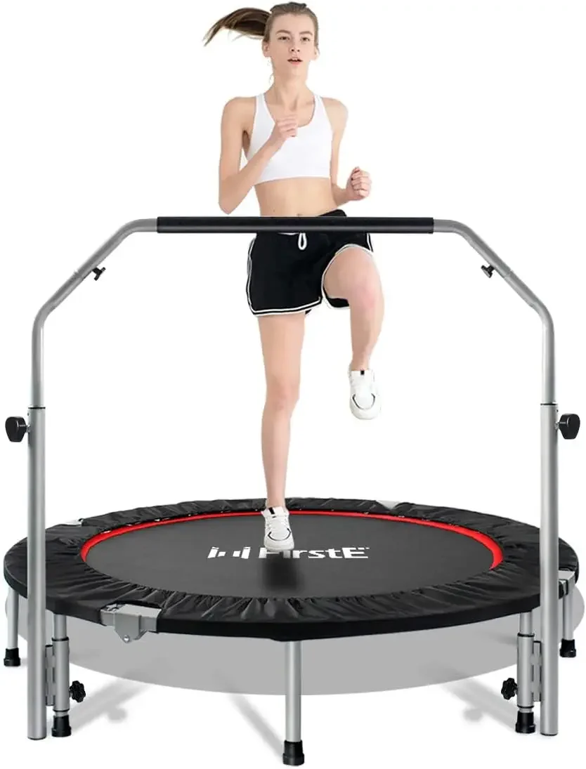 Fitness Trampolines with 4 Level Adjustable Heights Foam Handrail,Jump Trampoline for Kids and Adults Indoor&Outdoo