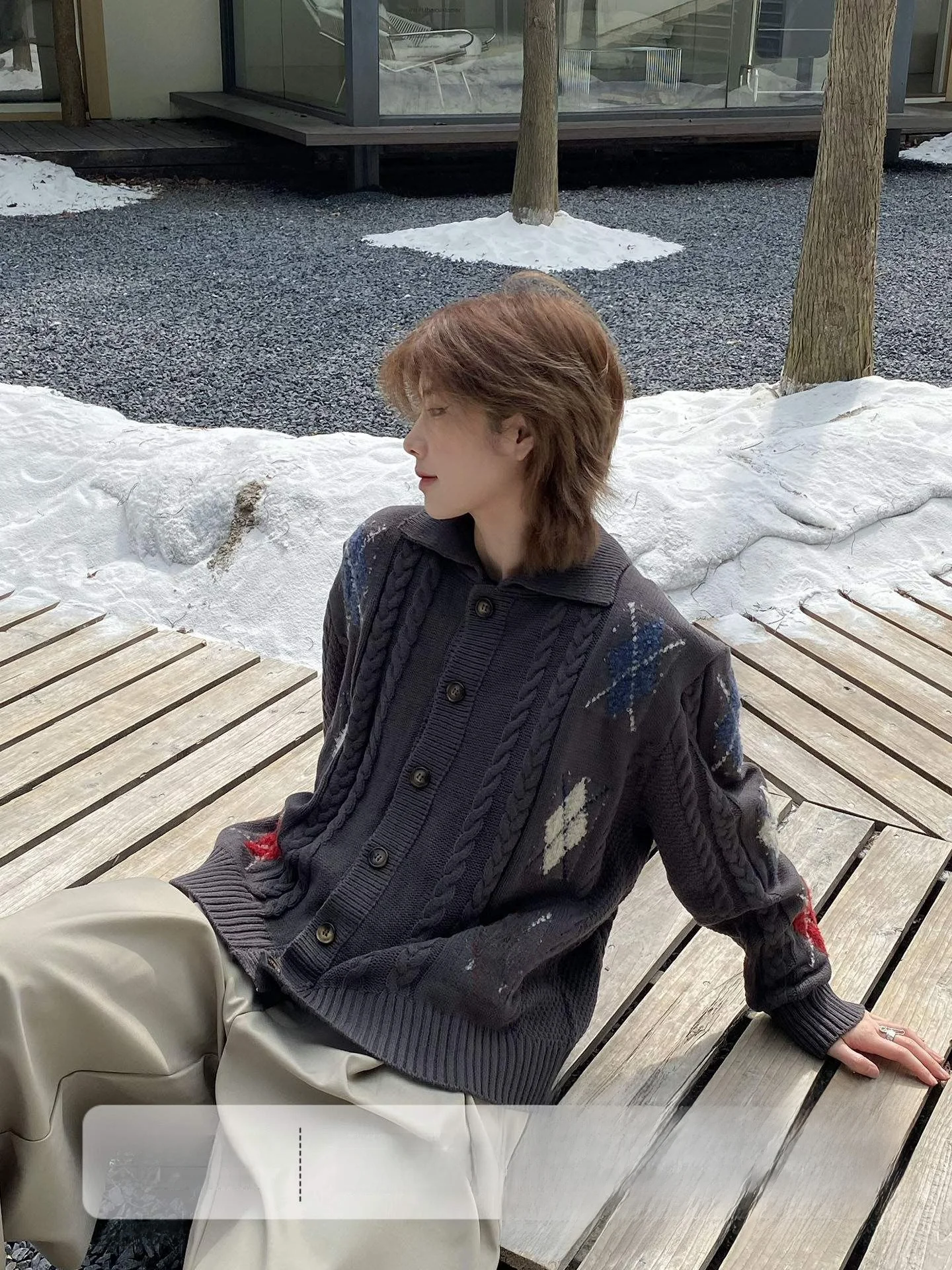 

Unisex Knitted Sweater with Retro College Style Diamond Patterned Couple's All-Match Warmth for Autumn And Winter Seasons