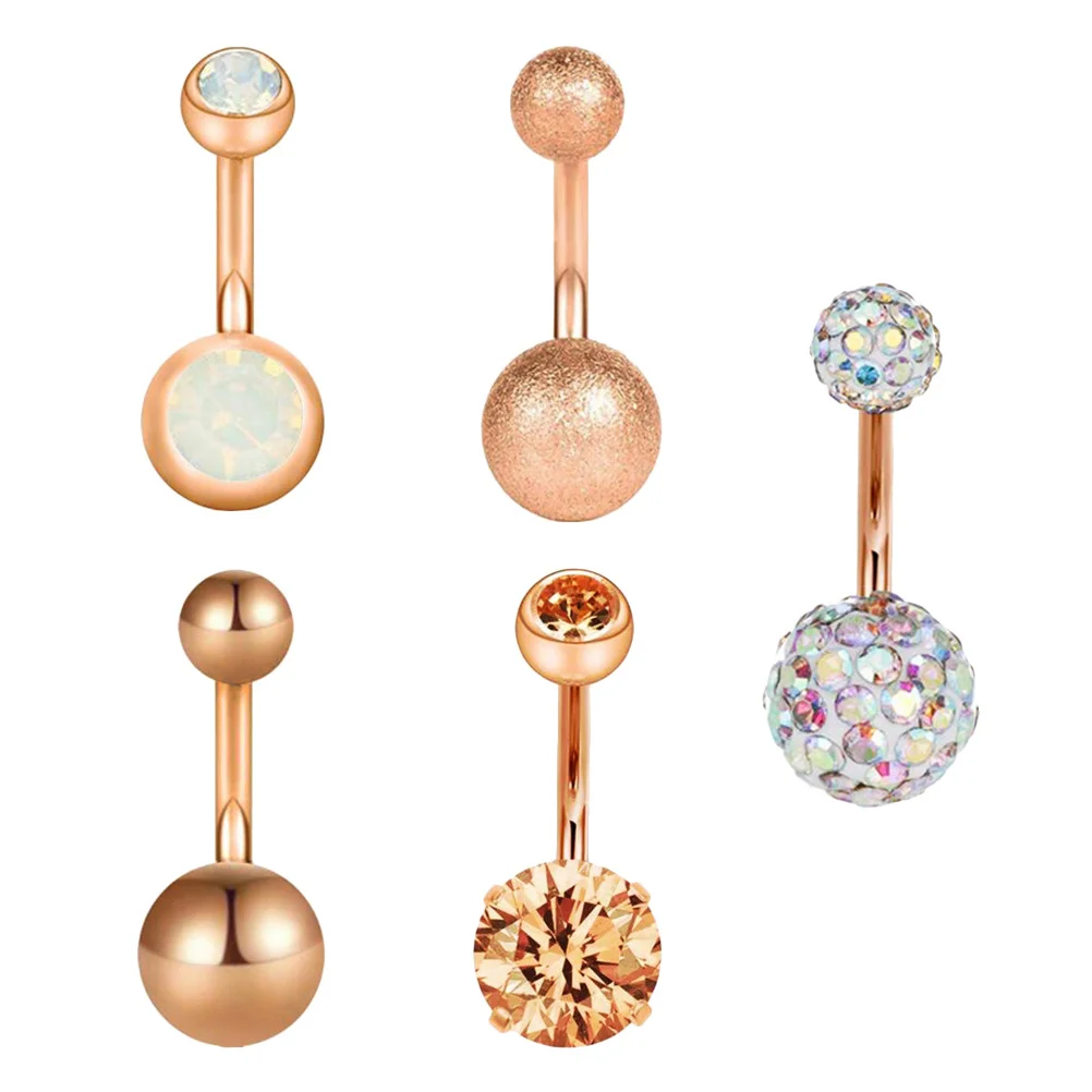 

5Pcs Metal Belly Button Nail Rhinestone Stainless Steel Shining Decoration Ideal for Women Rose Party Performance
