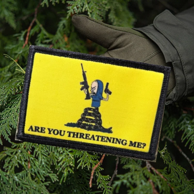 

ARE YOU THREATENING ME Printed Hook&Loop Patch on Clothes Military Gun Morale Badge Armband Tactical Backpack Stickers