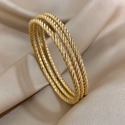 Greatera 3pcs Gold Plated Stainless Steel Bracelets Bangles for Women Fashion Twisted Metal Stacked Bracelet Waterproof Jewelry