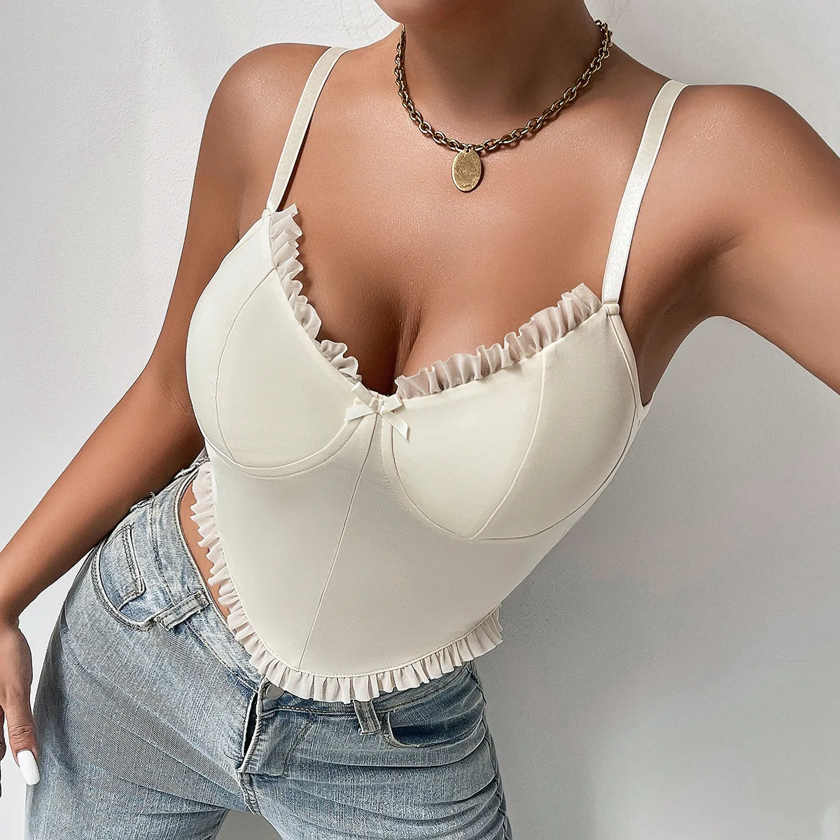 

Модный женский топ без спинки с эффектом шнуровки и вставками под дерево, трендовый летний вязаный топ-бюстье от китайского производителя