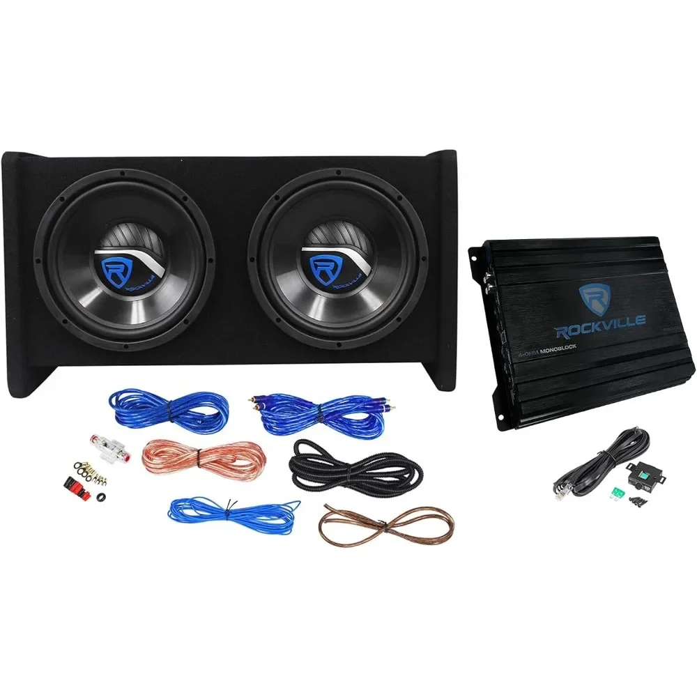 

RV10.2B 1000W Dual 10" Car Subwoofer Enclosure, Mono Amplifier, Amp Kit, Ported Design, Deep Bass, Easy Install, for Car Audio